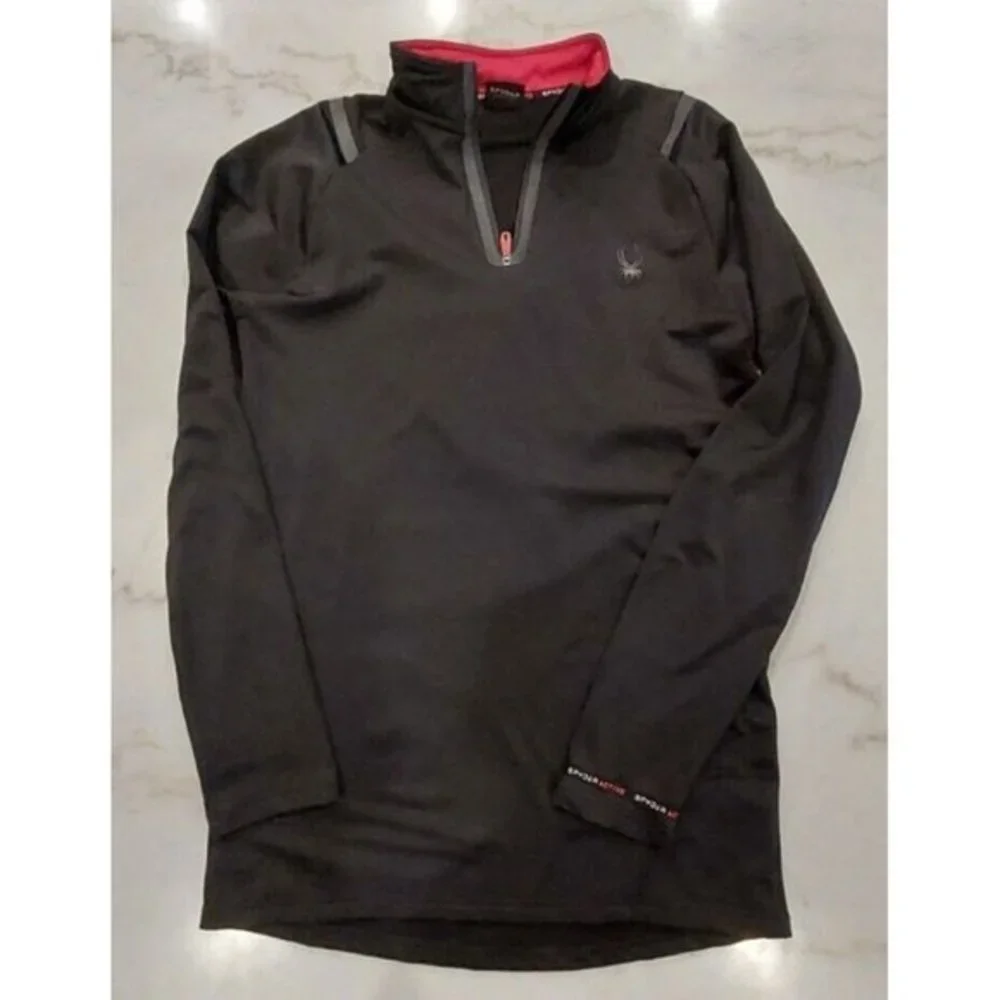 Spyder Active Pro Web Mens‎ Black 1/4 Zip Fleece Lined Pullover Sweater Size M
